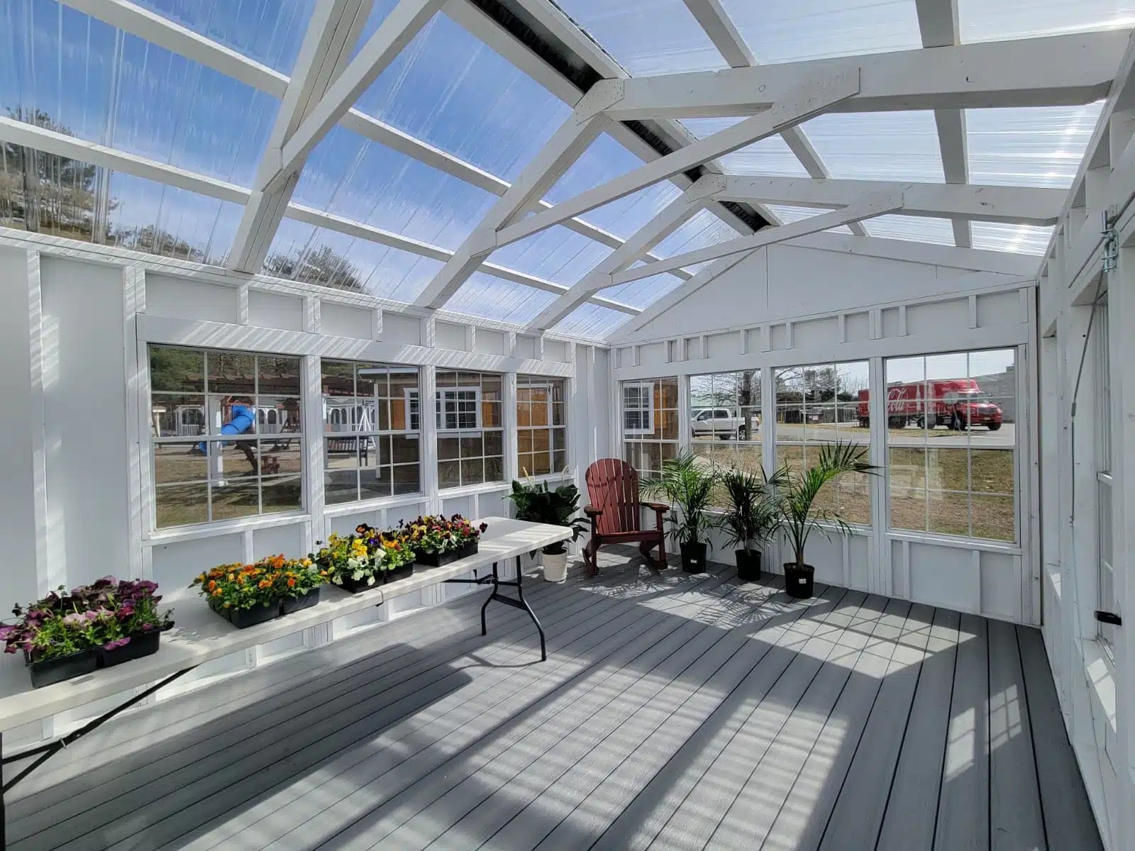 White garden shed greenhouse