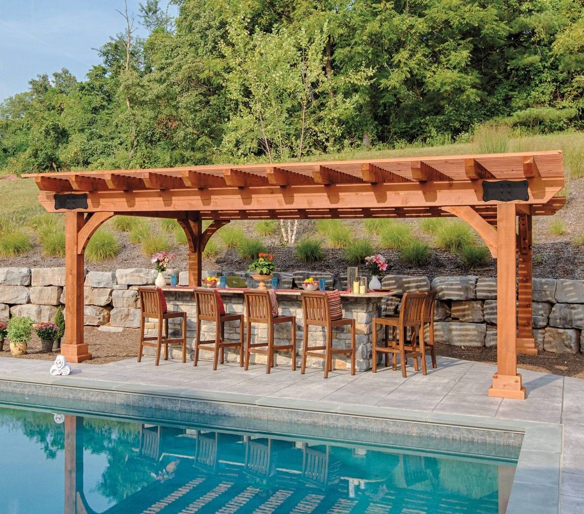 Kingston Wood Pergola in a New England backyard