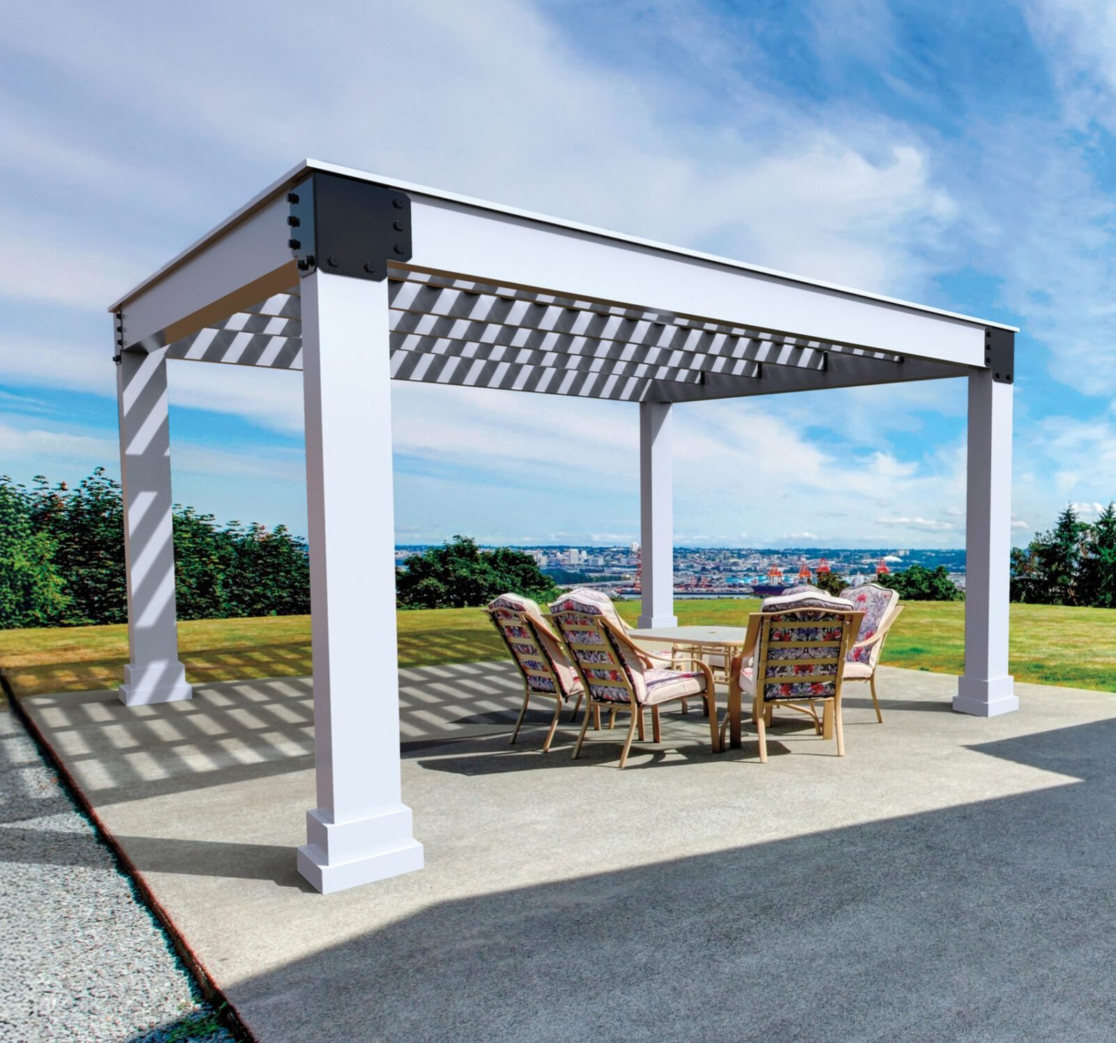 Vista Vinyl Pergola in a New England backyard
