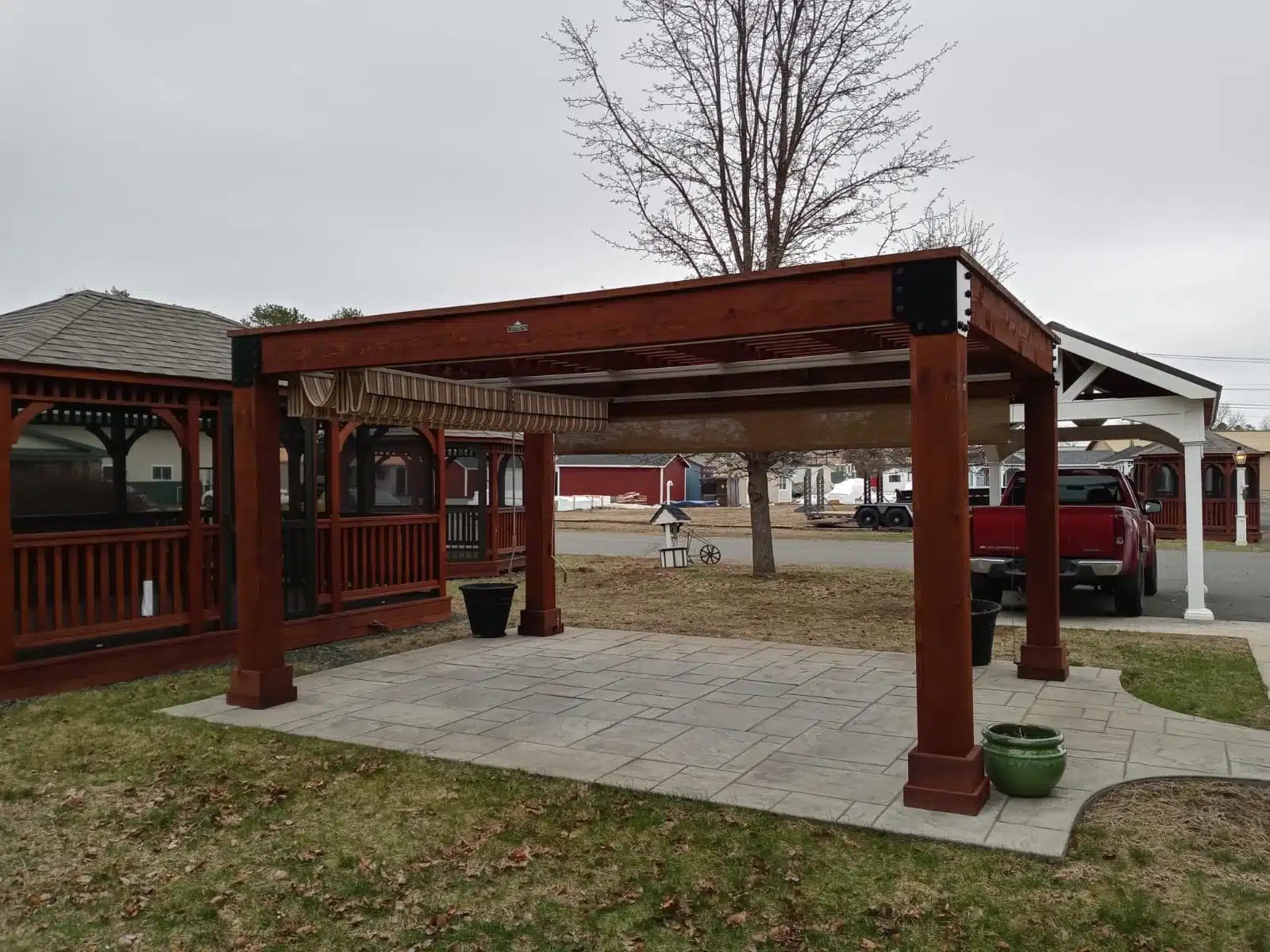 Vista Wood Pergola in a New England backyard
