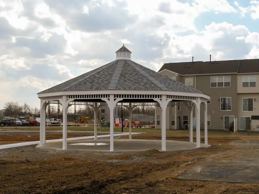 Dodecagon Vinyl Gazebo in a New England backyard