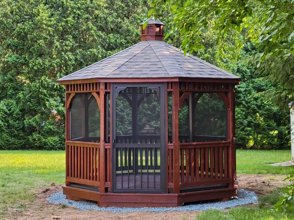 Octagon gazebo with screens in ma