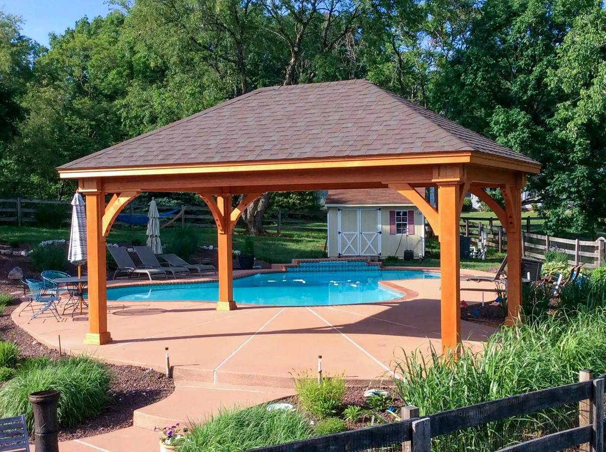 Grand Estate Wood Pavilion in a New England backyard