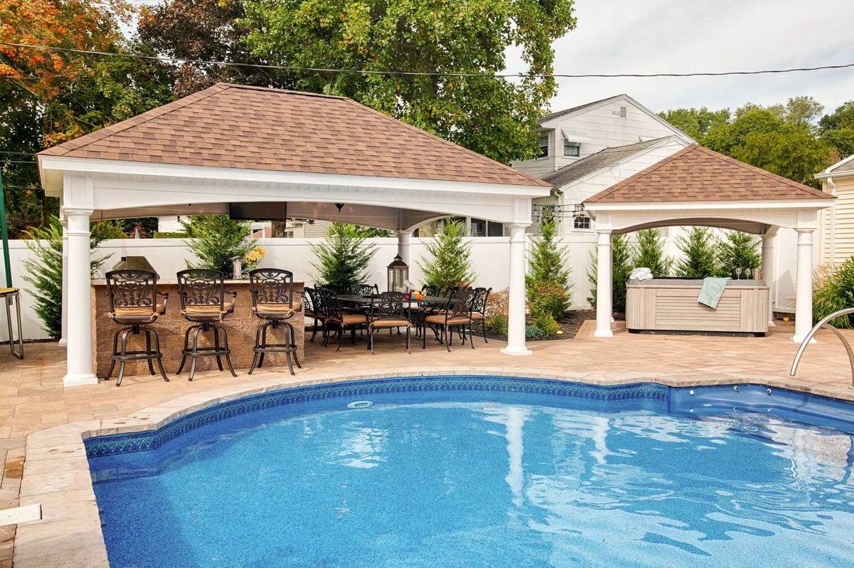 Hampton Vinyl Pavilion in a New England backyard