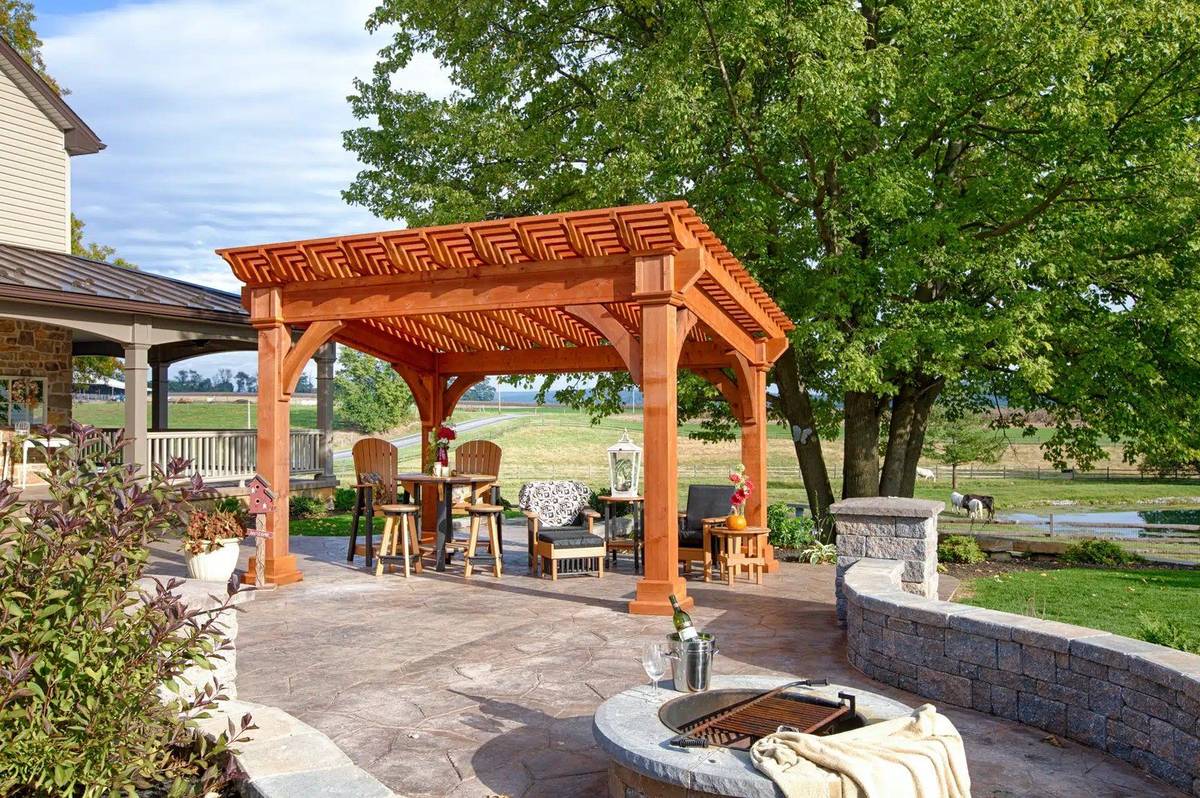 Wooden backyard pergola