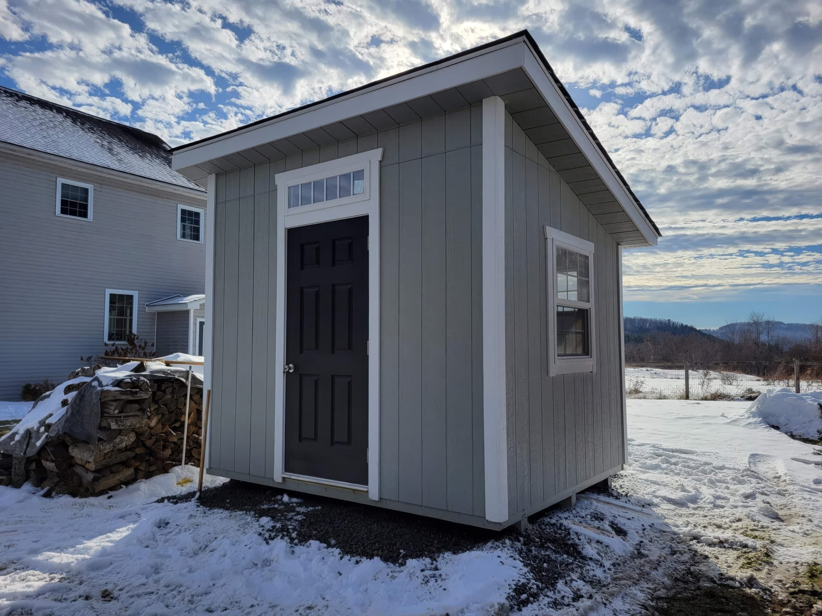 New England Studio shed — real Hometown Structures Studio photo, full shed